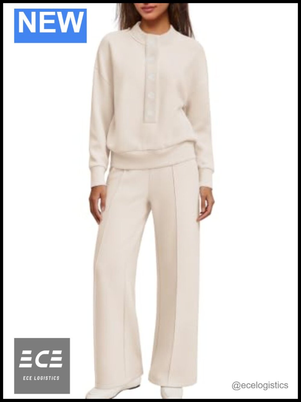 Wrinkle Free Air Layer Knit Lounge Set Henley Wide Leg Pants Travel